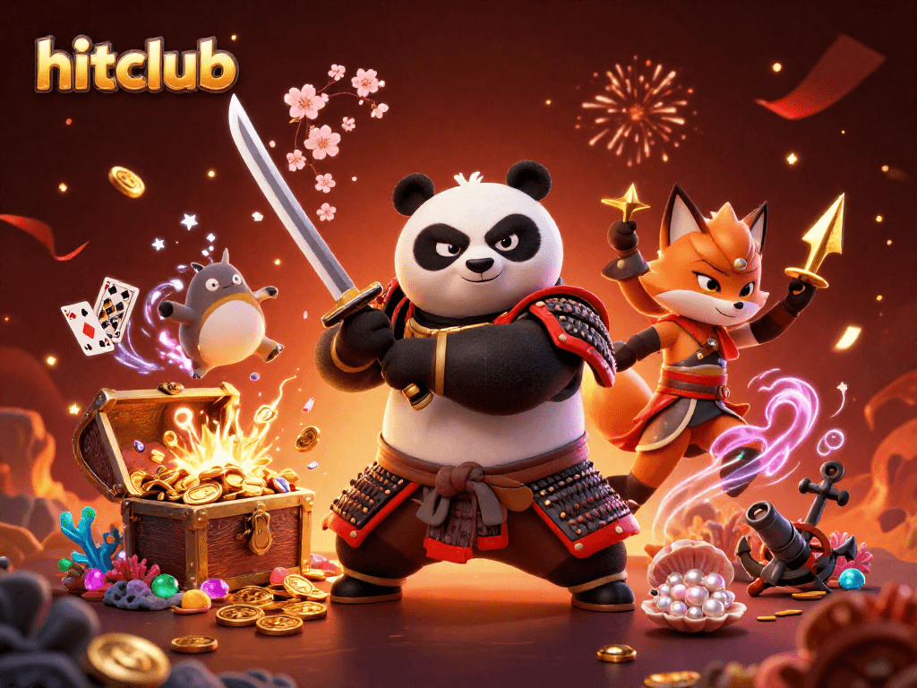 Hitclub's fierce panda samurai leads a dynamic gaming adventure with gold coins and captivating magic.
