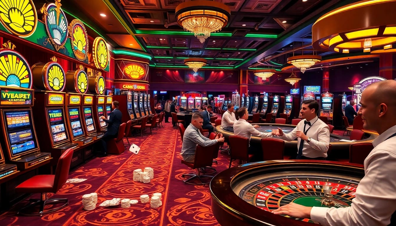 SODO casino gaming scene with vibrant slot machines and active poker tables.