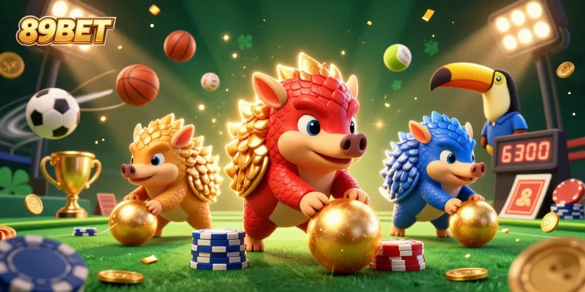 Experience thrilling gameplay with 89BET as rival pangolins battle through golden chips and dynamic sports elements.
