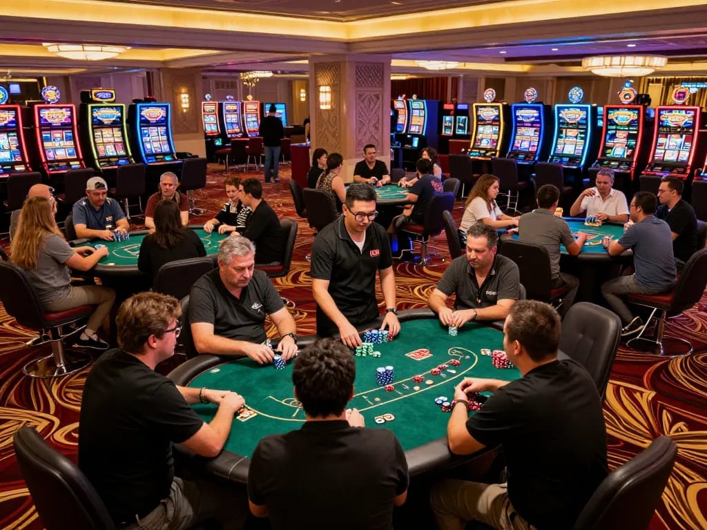 Players engaging in high-stakes poker at TG88 casino, showcasing vibrant excitement and strategic gameplay
