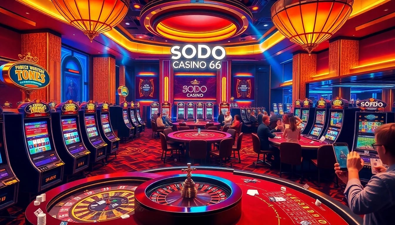 SODO CASINO 66 gaming atmosphere with vibrant slot machines and exciting poker action.