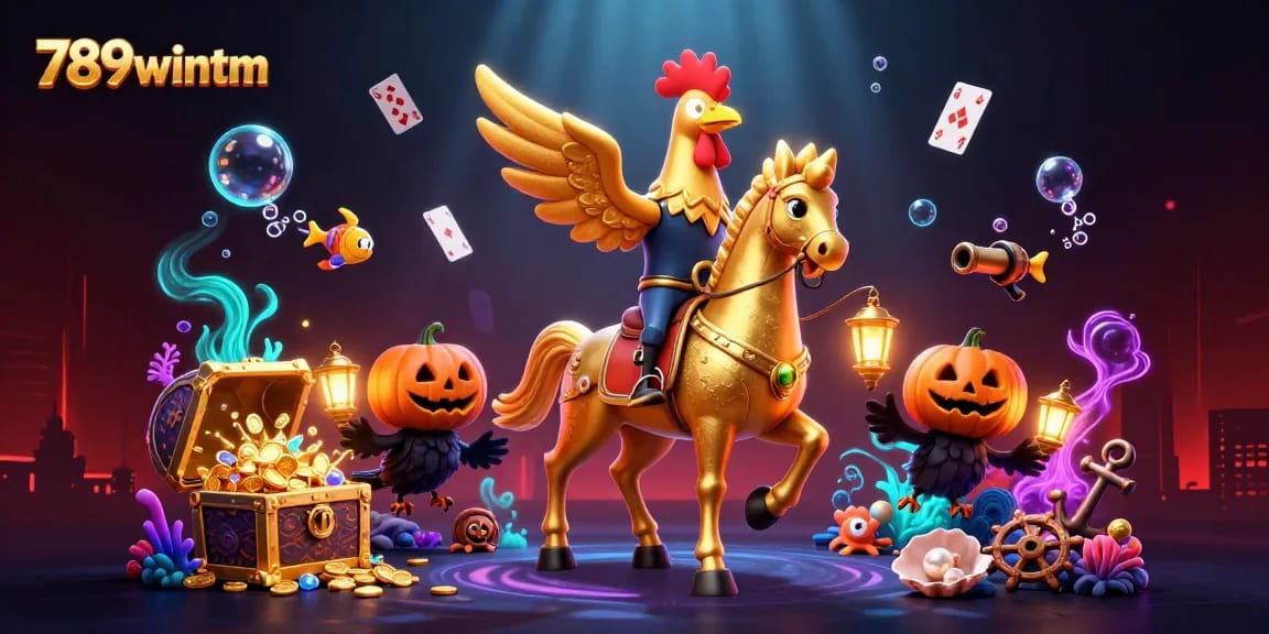 Explore the immersive night at 789wintm casino with a golden rooster and captivating game elements.