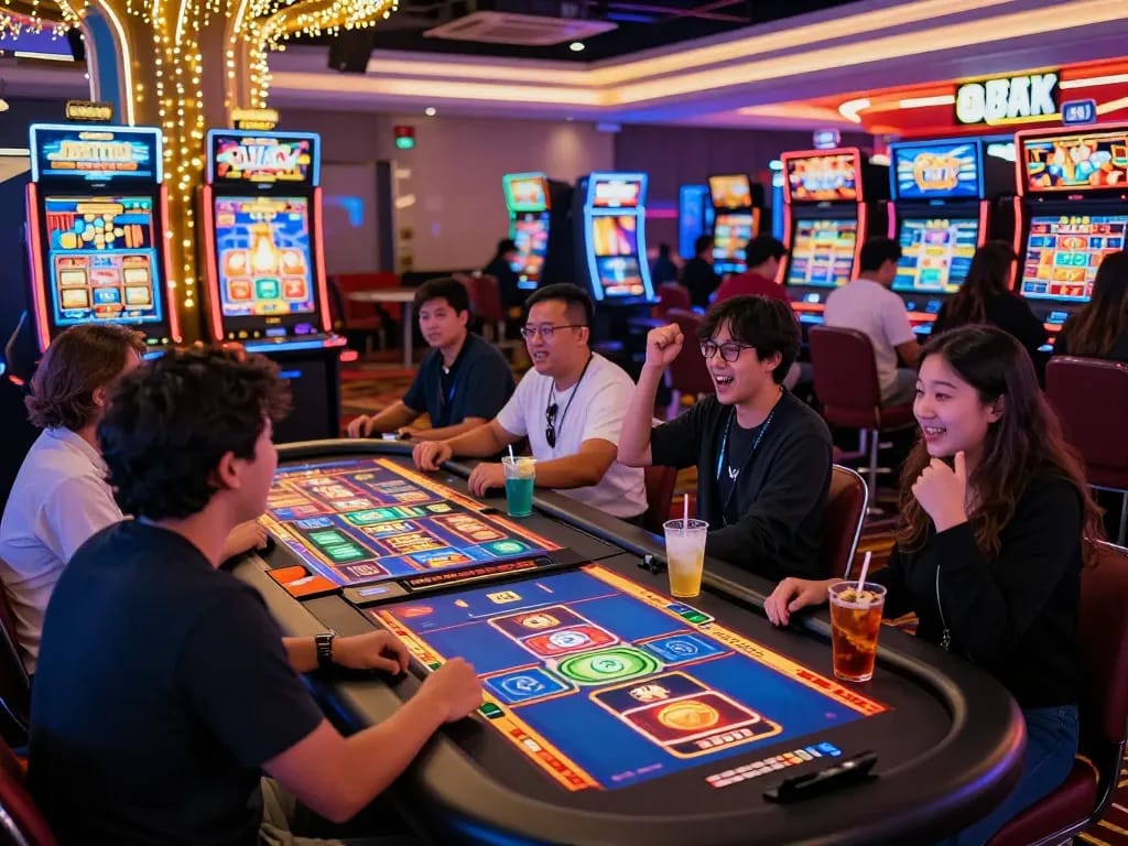 Players enjoying an exciting gaming experience at gem88 online casino with vibrant atmosphere and digital interactions.