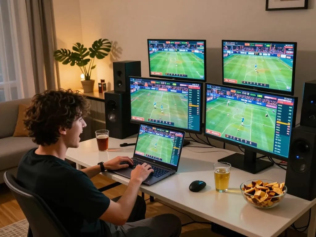 Dafabet user placing bets during live sports events in a cozy home setting