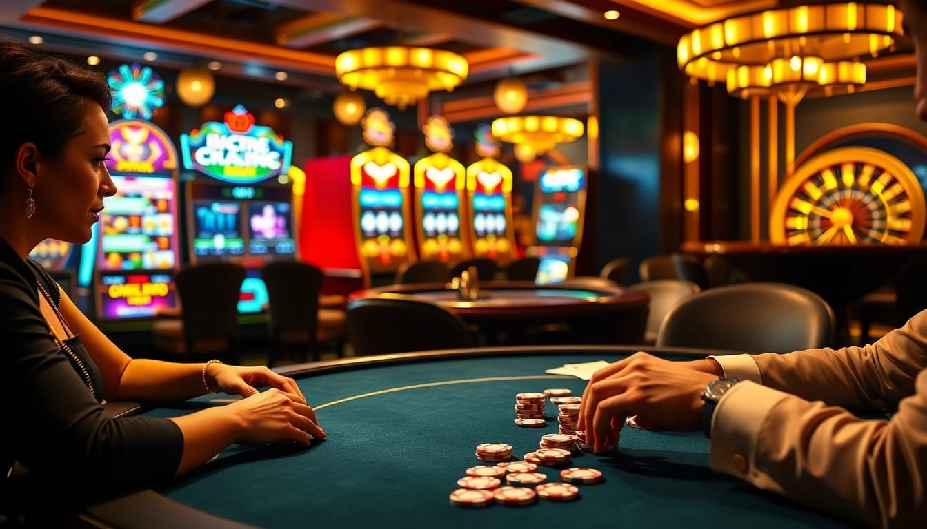 A lively casino scene showcasing poker gameplay, chips, and excitement at https://one88za.com/.