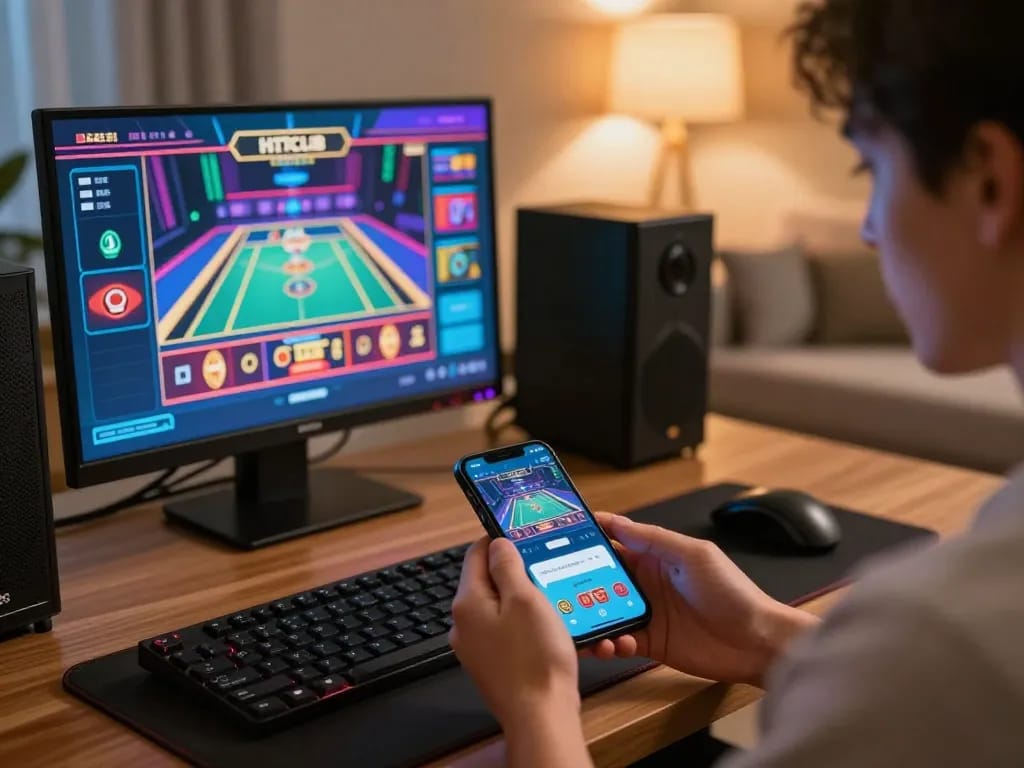 Engaging with game selections on the Hitclub casino app in a cozy home setting