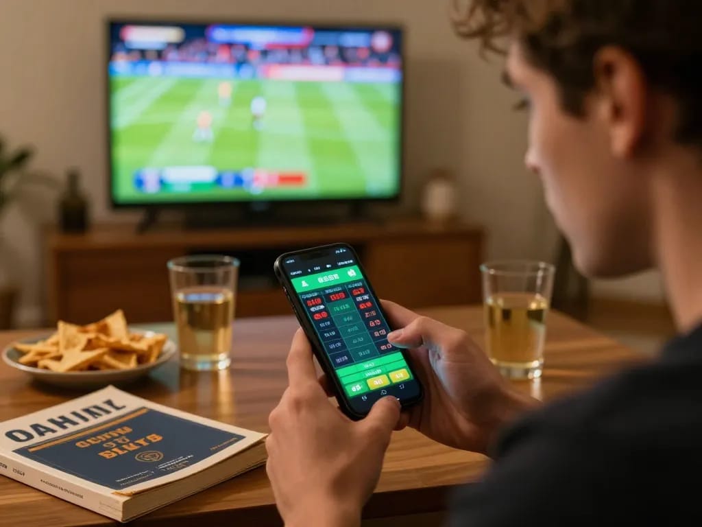 Engaging in live sports betting on dagago with smartphone and eager anticipation during a thrilling event.