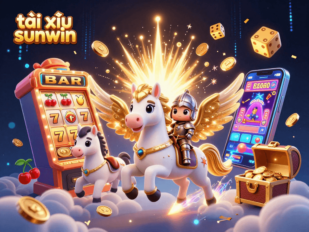 Experience the thrill of tài xỉu sunwin with a vibrant casino scene of winning symbols and dynamic characters.