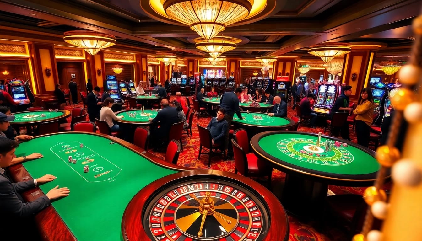 Players engage in thrilling games at the luxurious SODO66 casino, showcasing excitement and elegance.
