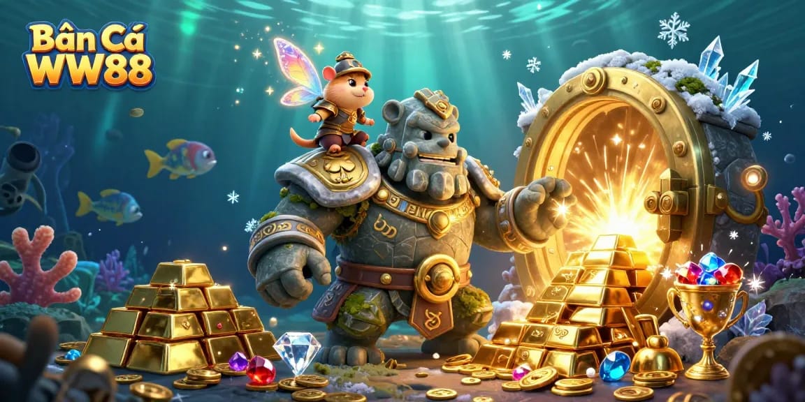 Experience the thrill of Bắn Cá WW88 with this vibrant ocean-themed game illustration