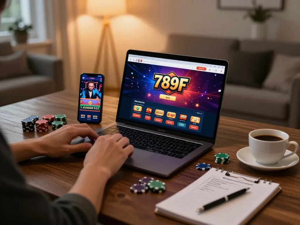 Engaging with the 789F casino app on a laptop for an immersive online gaming experience.