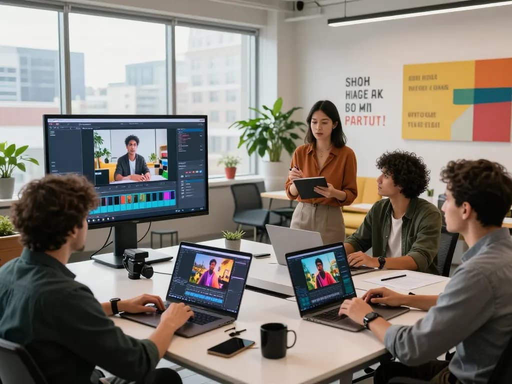 Creating innovative videos with Seedance AI in a dynamic studio environment, showcasing collaboration and creativity.