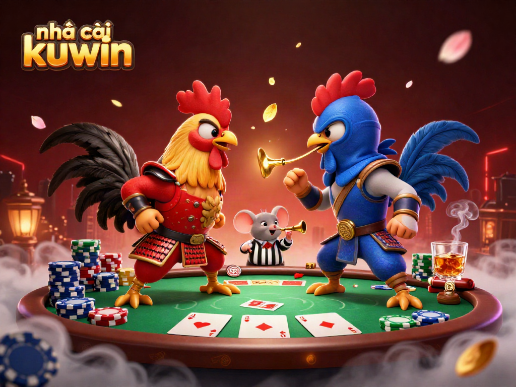 Experience high-stakes excitement with nhà cái kuwin in this intense rooster fighting showdown, featuring dynamic casino elements.