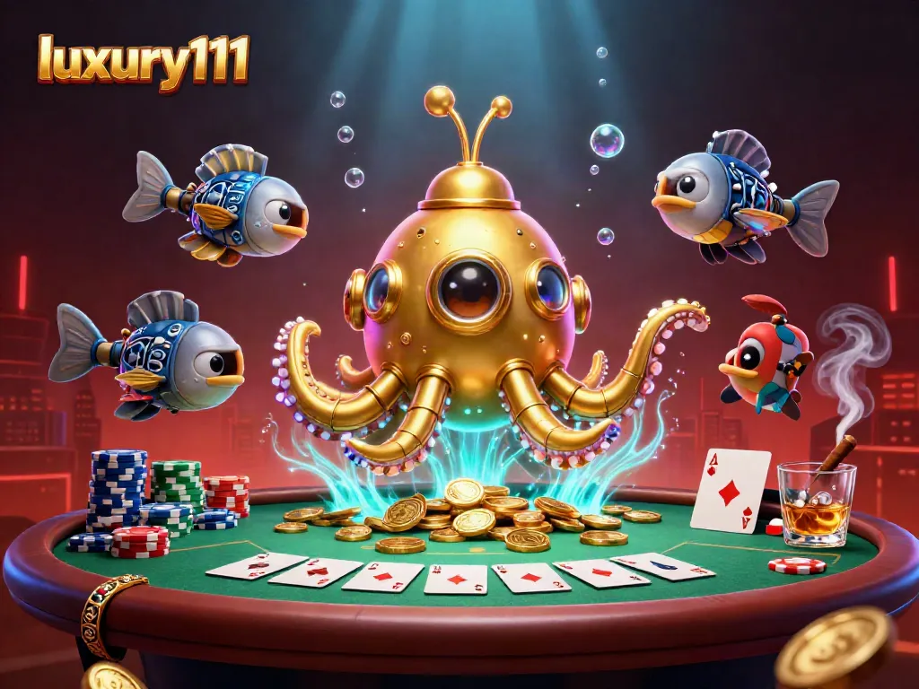 Experience the thrilling adventure of luxury111 with a kraken submarine amid poker excitement.