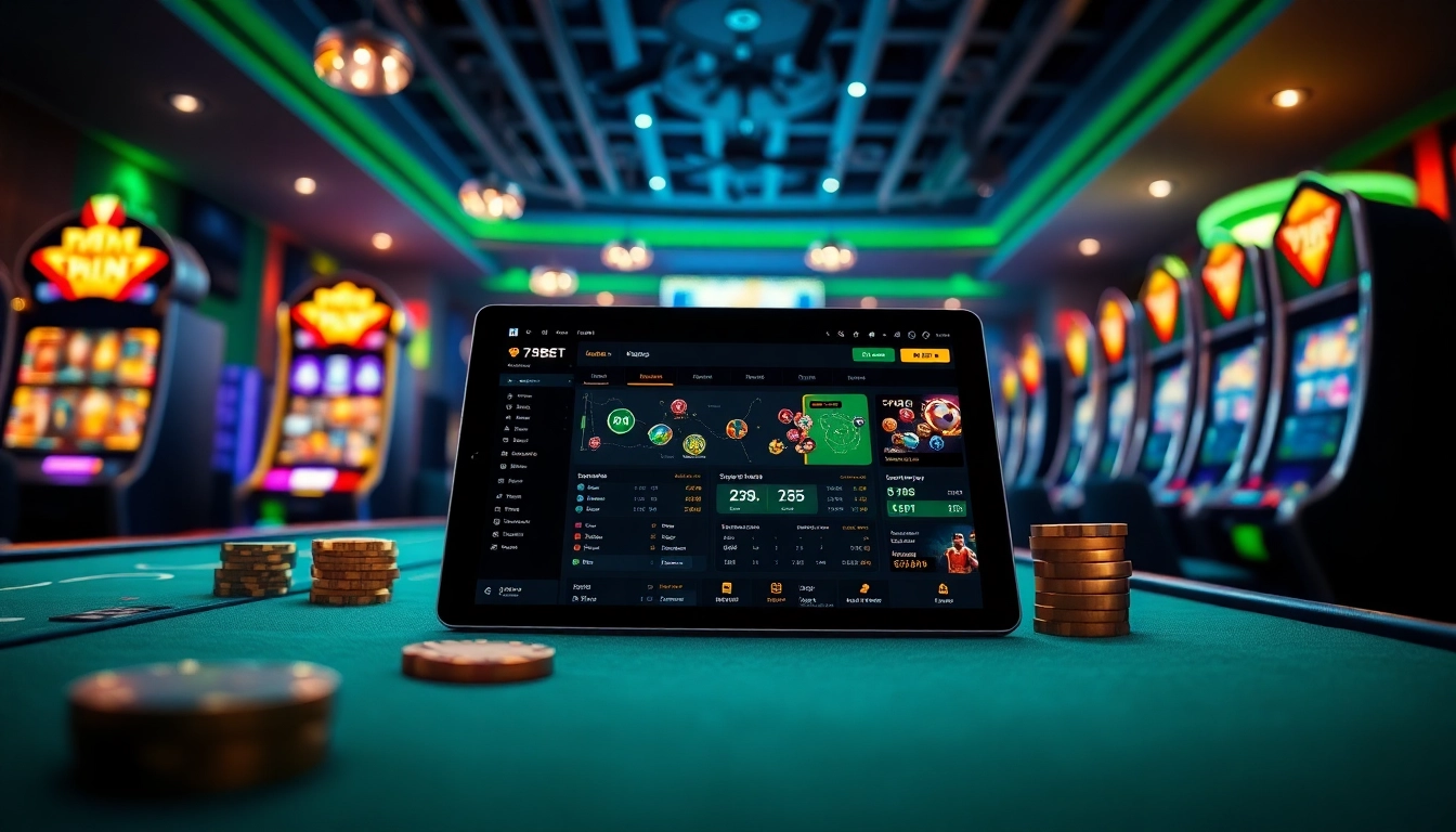 Experience the excitement of online gaming at https://789beta2.com/ with vibrant visuals of poker and slot machines.