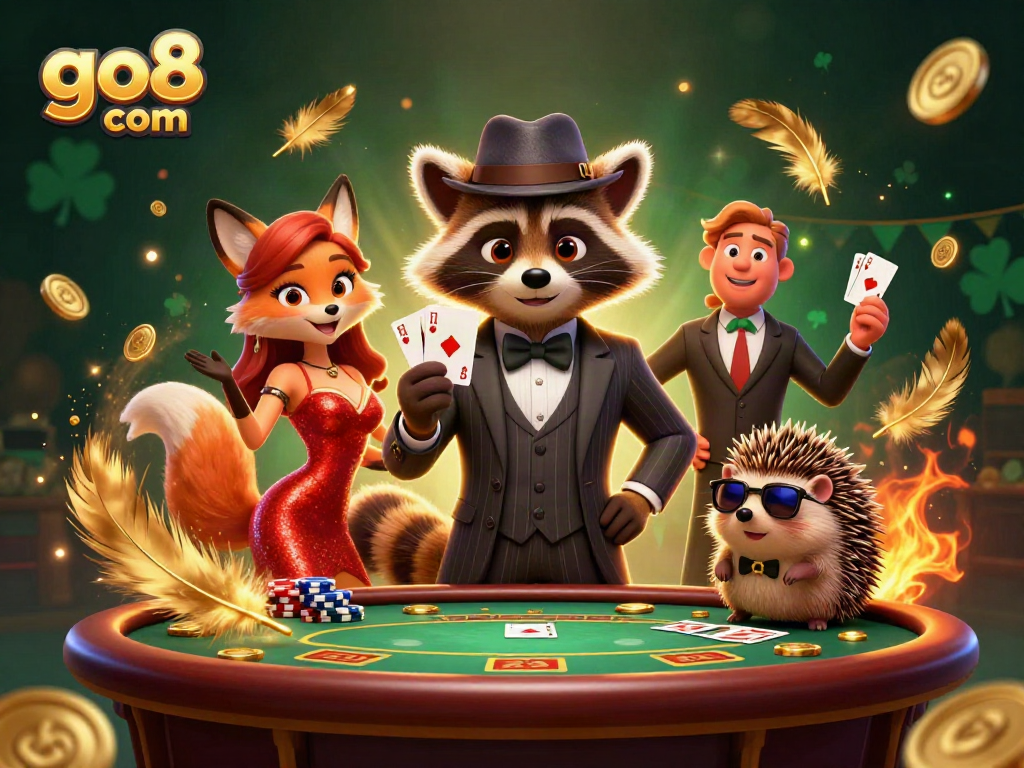 Experience thrilling poker gameplay at go8 com with characters in an engaging casino scene.