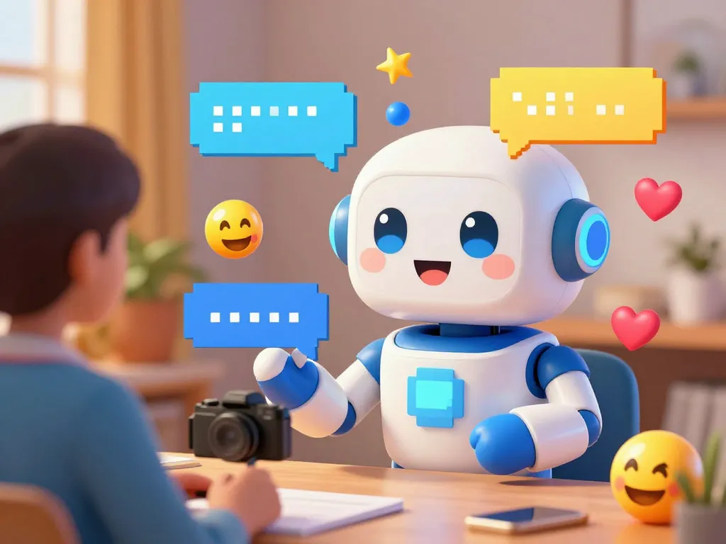 Engaging ai porn chat with a colorful chatbot avatar interacting playfully in a cozy virtual setting.