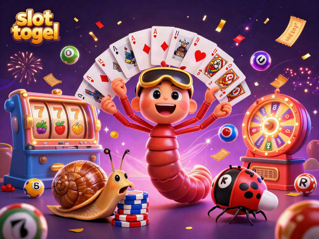 Engage in thrilling slot togel action with colorful lottery elements and animated characters.