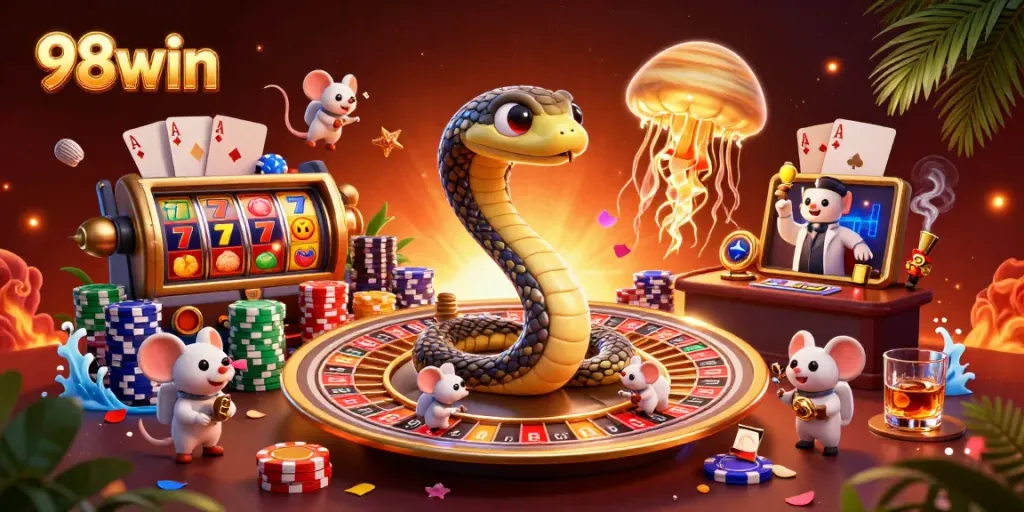 Spin the reels at 98win's thrilling cosmic casino filled with vibrant characters and action.