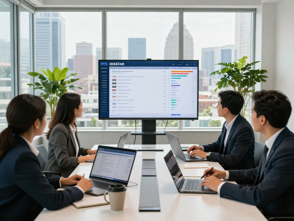 Team discussing IDXSTAR strategies in a modern real estate office