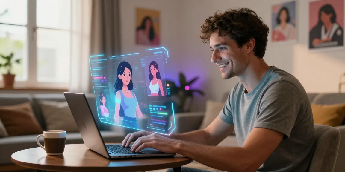 AI girlfriend interaction in a cozy home, showcasing personalized virtual dating experience