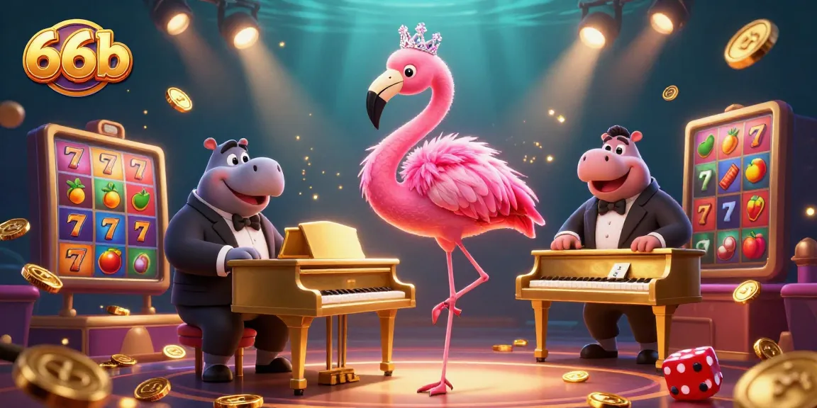 Experience excitement with 66b in a vibrant casino scene with a lively flamingo singer.