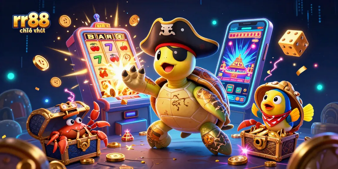 Engage with the vibrant rr88 chính thức casino experience, featuring turtles and treasures amidst dynamic slot elements.