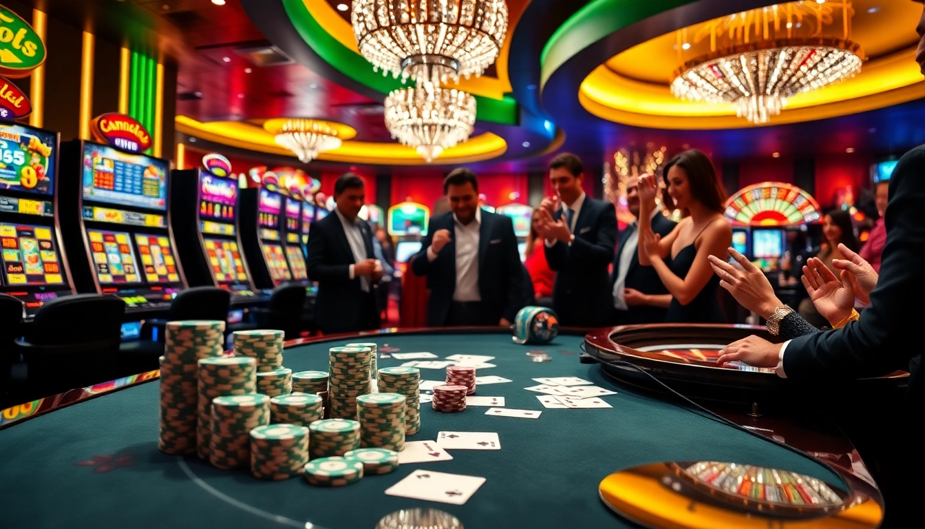 Players enjoying an exciting round of poker at Mibet casino, showcasing vibrant chips and cards.