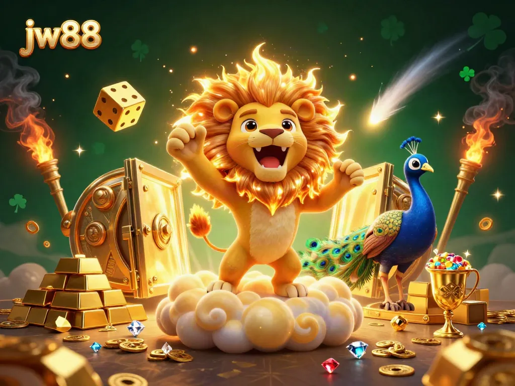 Experience thrilling wins at jw88 with a vibrant casino-themed 3D illustration showcasing dynamic characters and gaming elements.