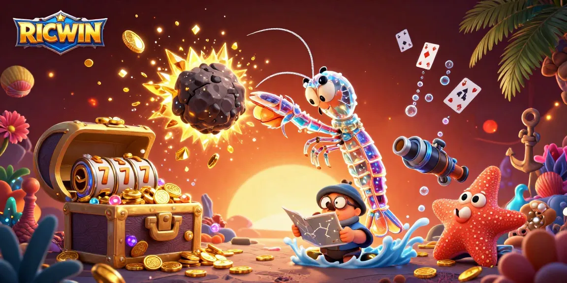 RICWIN brings excitement as a galactic mantis shrimp punches through an asteroid, revealing gems and coins.