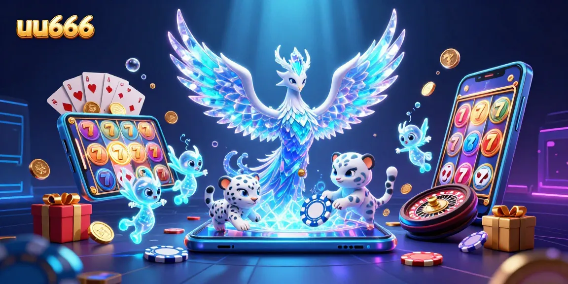 Engage in thrilling casino gameplay featuring uu666 elements with a magical ice phoenix and glowing sprites.