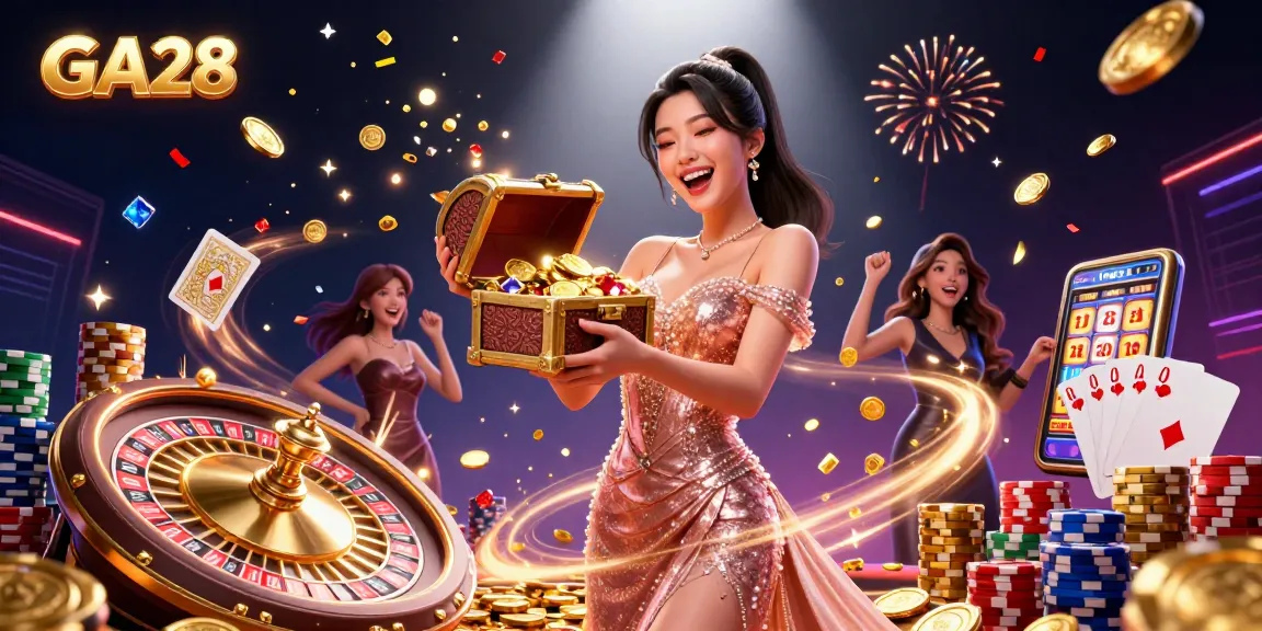 Win big at GA28 with a captivating casino scene showcasing treasures and excitement.