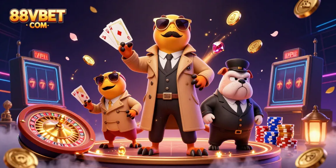 Experience thrilling casino action with 88VBET COM as cartoon raptors sneak into a VIP lounge.