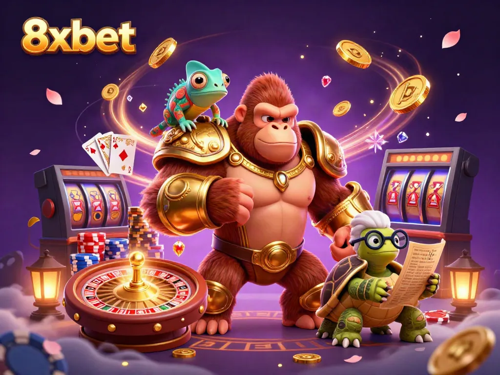 Experience the thrilling casino world with 8xbet's vibrant 3D scene full of rich gambling elements.