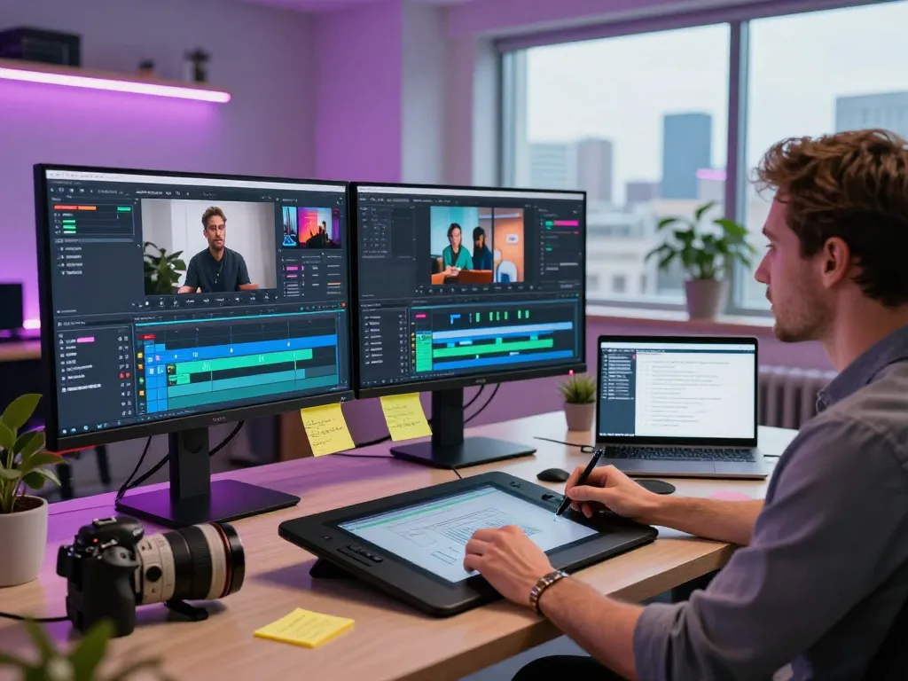 Creating innovative videos with Seedance 2.0 AI in a modern studio.