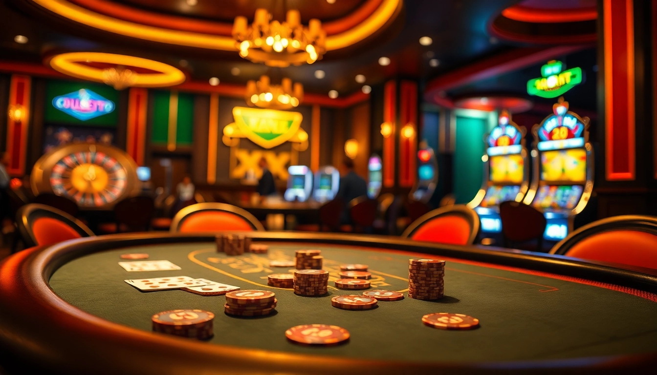 Intensify your gaming at XX 88 with a luxurious casino scene showcasing poker action and vibrant atmospheres.