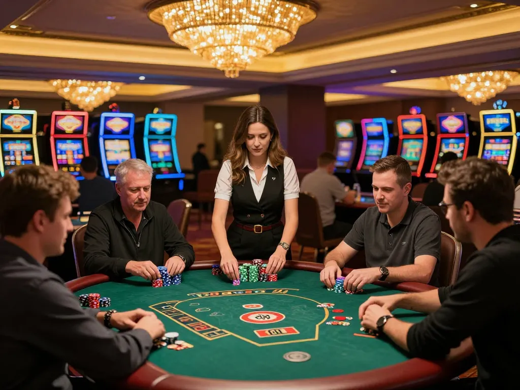 Players experiencing excitement at the 789betgo casino, engaged in poker games surrounded by vibrant atmosphere.