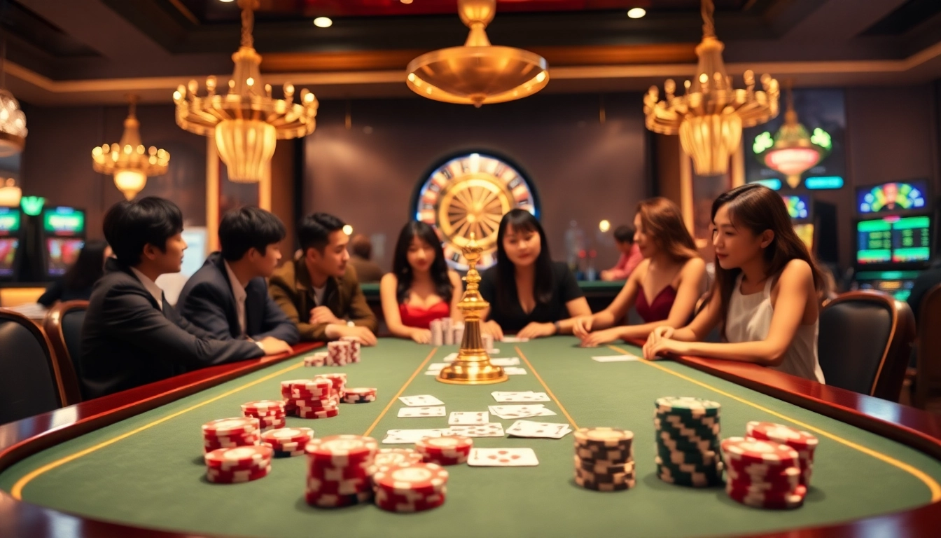 KJC liên minh poker players engage in a high-stakes game at a luxurious casino table.