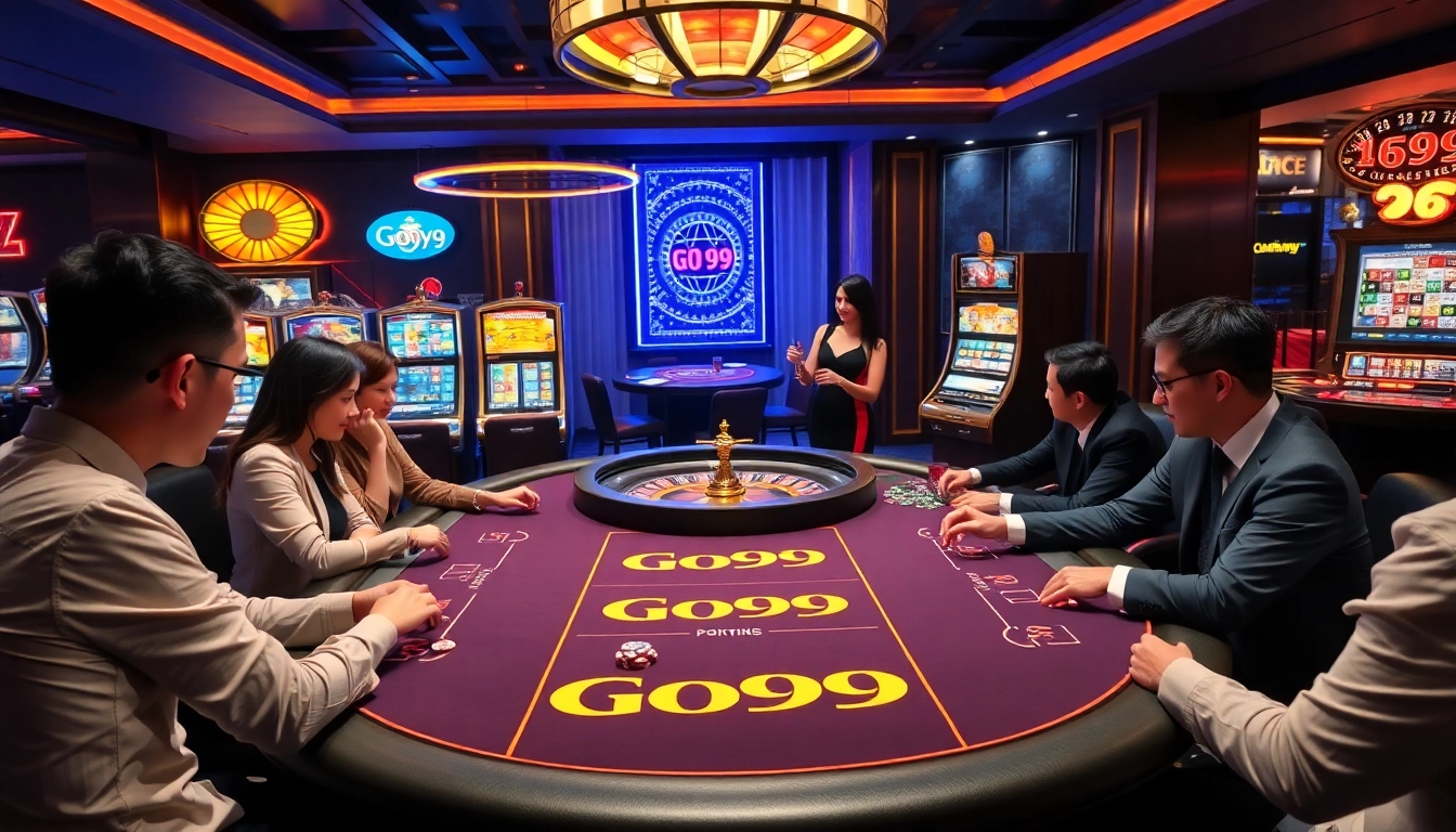 Go99 players enjoying an exciting card game at a luxurious casino table