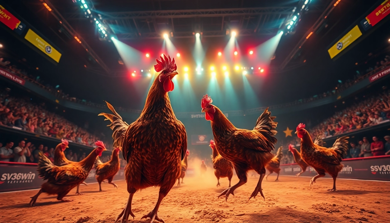 Dynamic live cockfighting scene at sv368win.live, showcasing excitement and action.