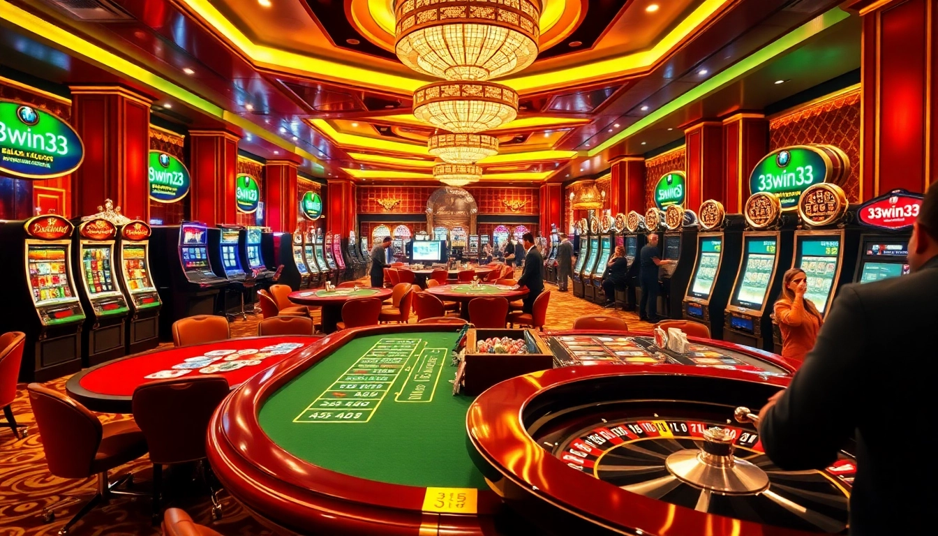 Experience the thrill of gaming at 33win33 with vibrant casino tables and digital interfaces.