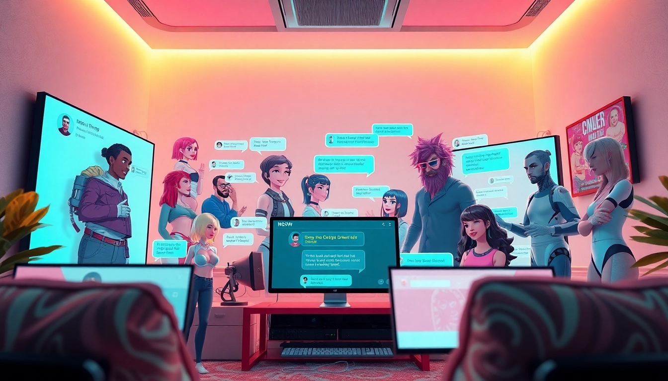 Engaging NSFW AI characters in vibrant digital chat about sex AI.