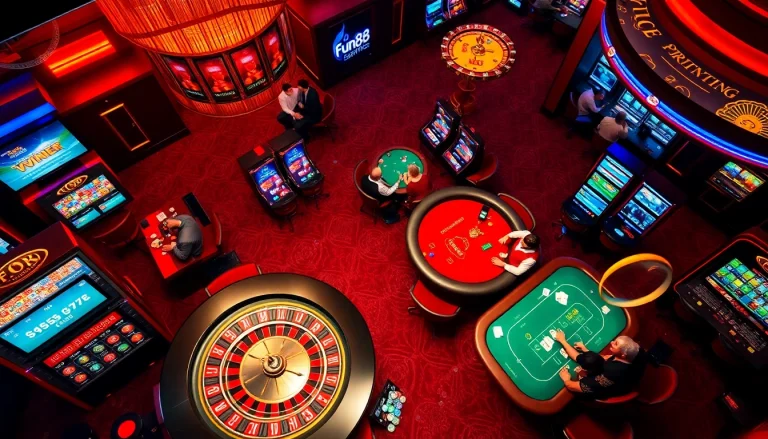 Exciting casino experience with Fun88, featuring roulette and poker action.