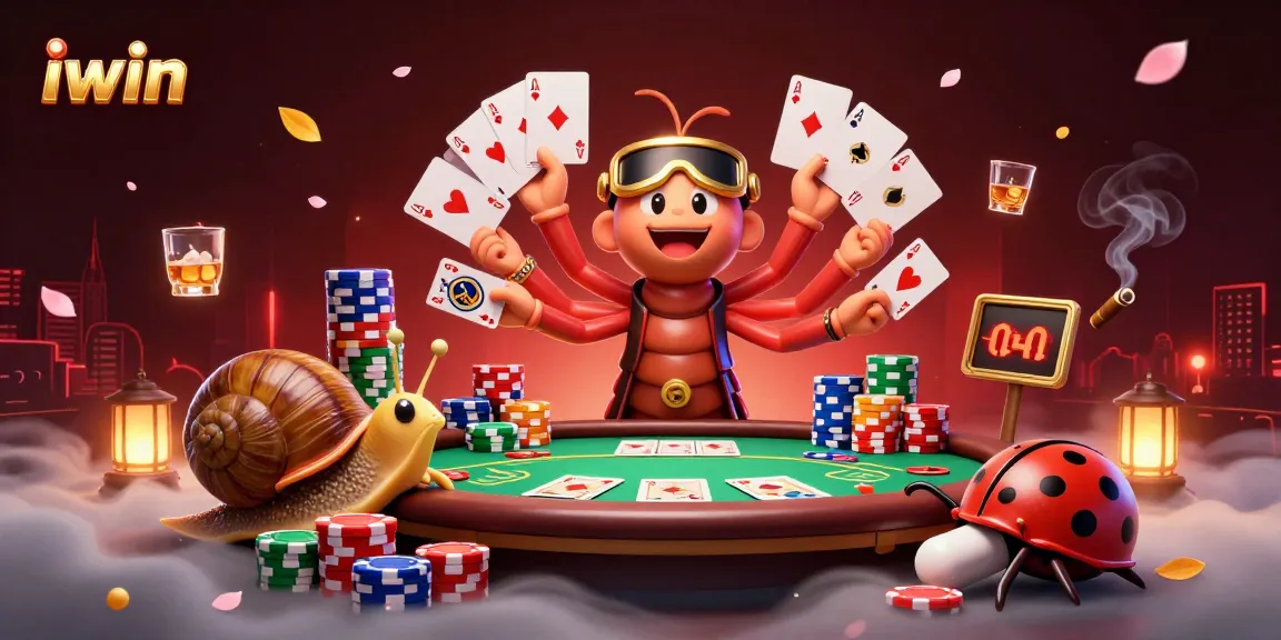 Experience the excitement of iwin as a dealer showcases cards and chips in a vibrant casino atmosphere.