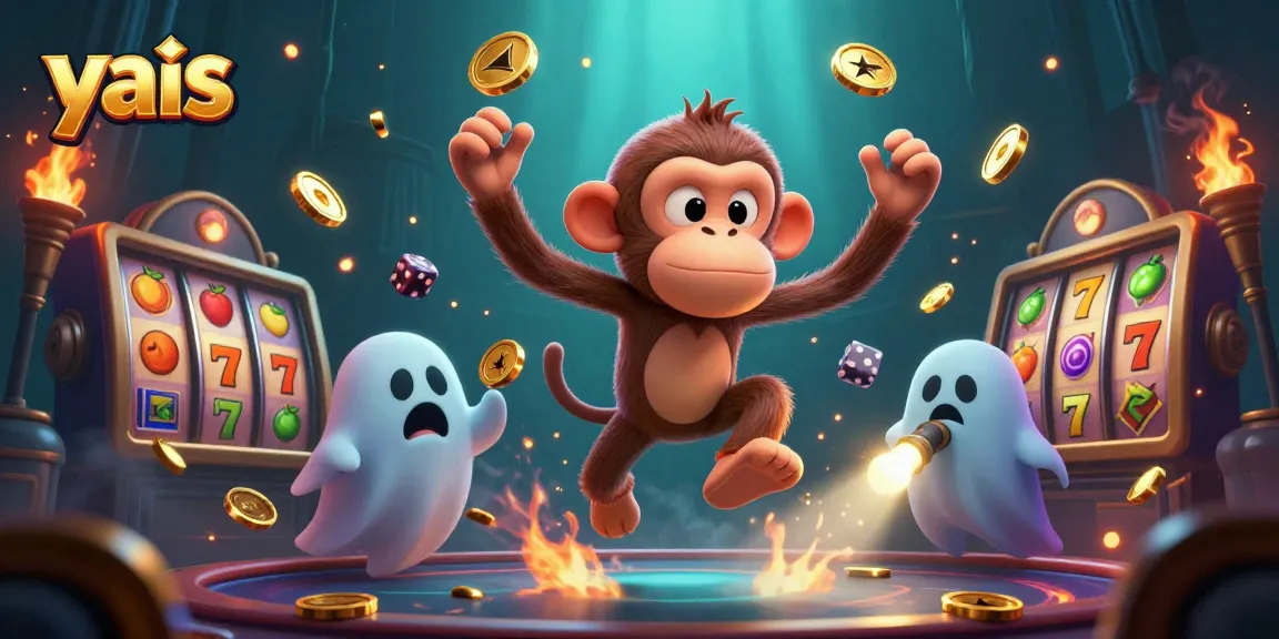 Experience thrilling gameplay at yais with a ghostly monkey juggling golden objects in a bustling casino