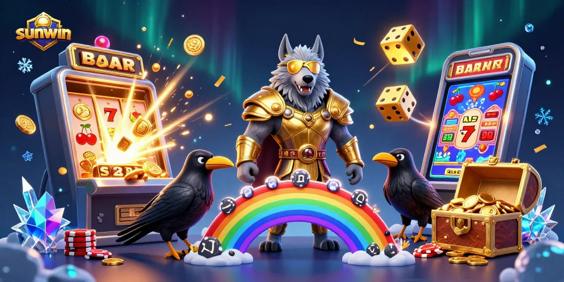 Engage with sunwin through a vibrant 3D illustration of mythical characters and dynamic casino elements.