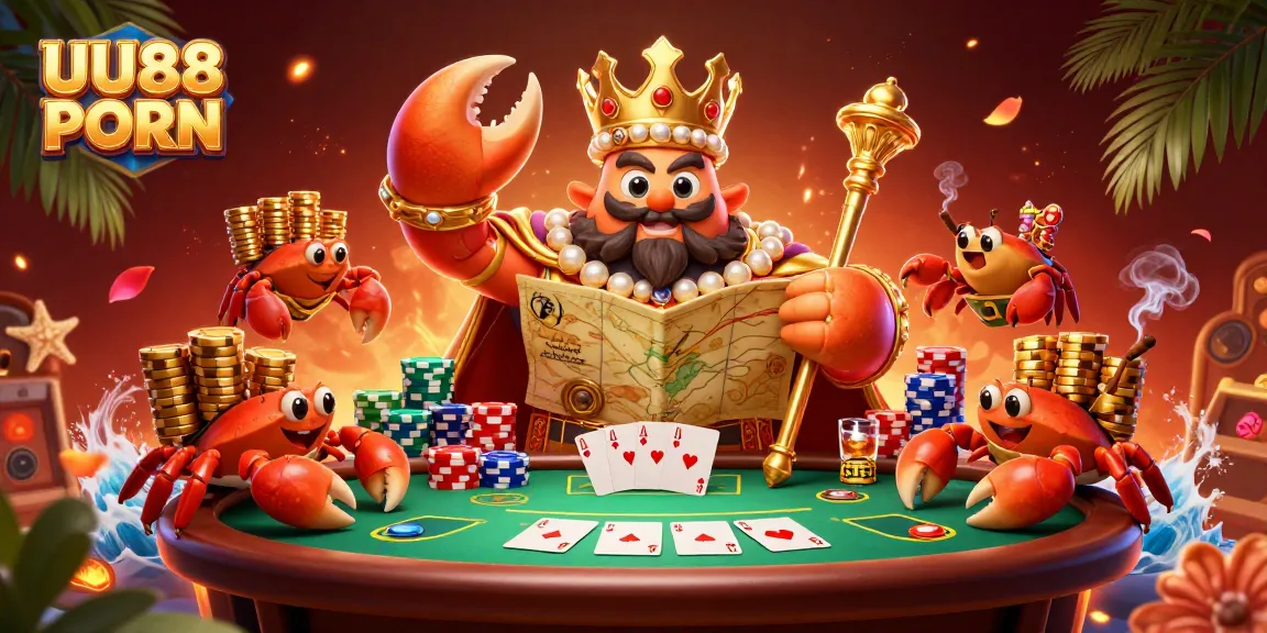 Engage in exciting gameplay with UU88 PORN's vibrant casino scene, featuring golden crab emperor and poker elements.