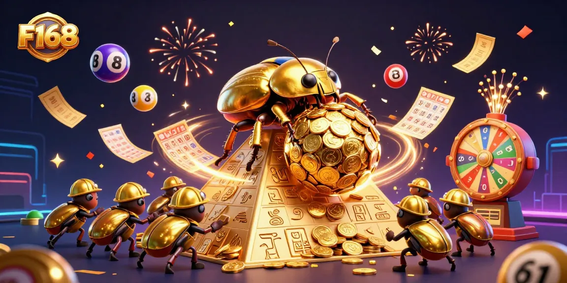 F168 engages players with vibrant casino action in a colorful, dynamic scene filled with winnings.
