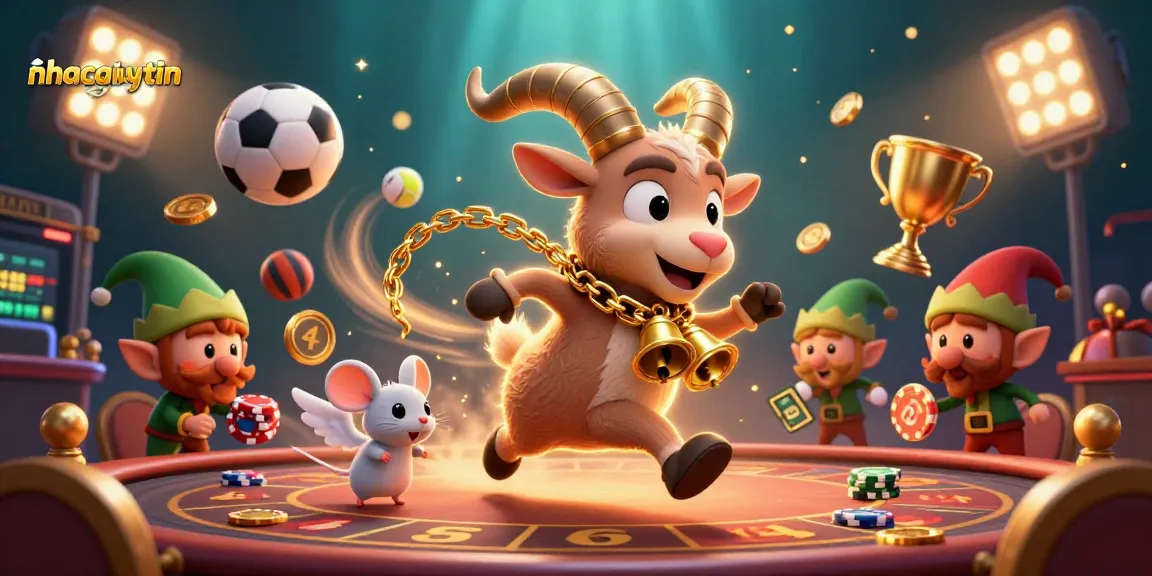 Engage with the exciting nhacaiuytin casino, featuring fun gremlins and a Krampus goat amidst vibrant games.