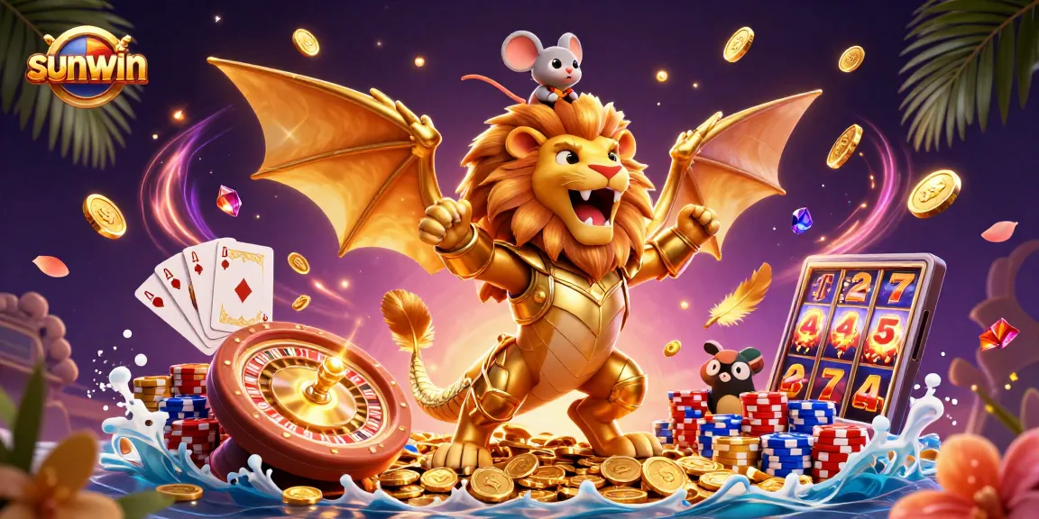 Experience thrilling wins with sunwin's games, featuring a roaring chimera and casino elements.